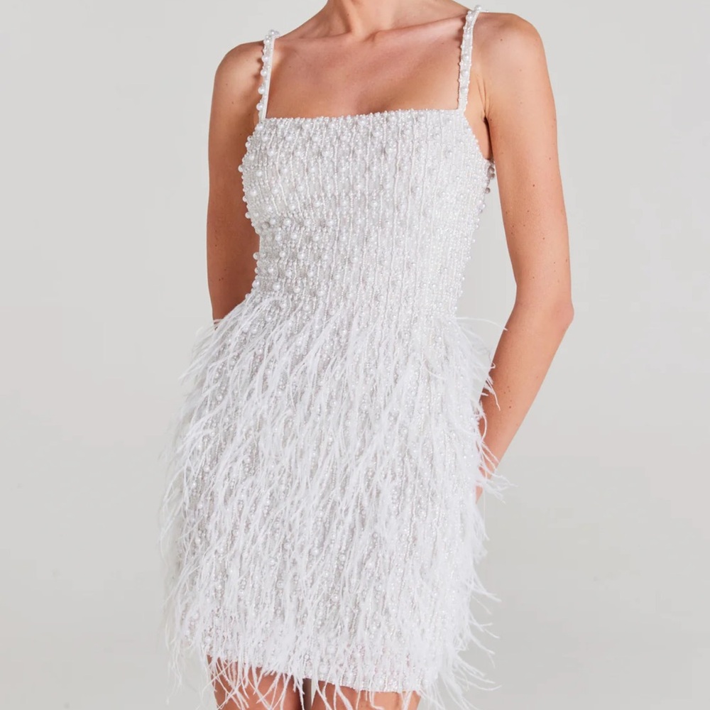 NADINE MERABI White Sheath Dress Square Neck Sleeveless